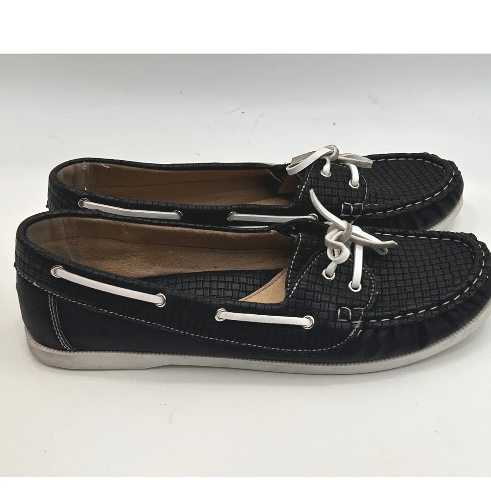 Spicy Comfort Womens Black Woven‎ Boat Shoes Lace Up Moccasin Flats Loafers 11